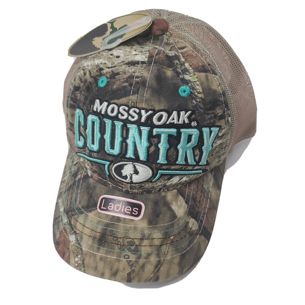 Mossy Oak Country Girl Camo Hat Womens Teal Embroidered Mesh Snapback Cap NEW